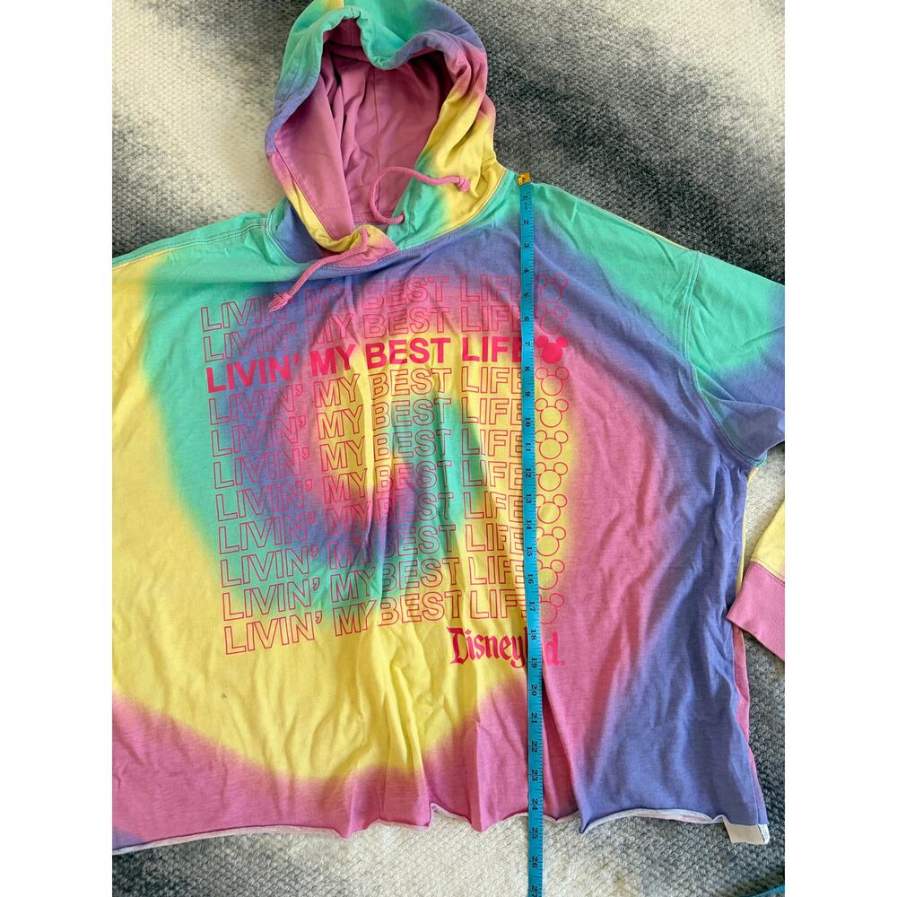 Disneyland Parks Livin' My Best Life Tie Dye Pullover Cropped Hoodie Size 2X - Picture 9 of 10